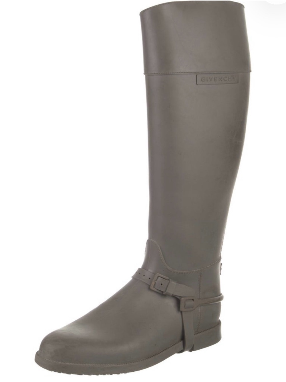 Givenchy Tall Over-The-Knee Gray Rubber Boots with Buckle Strap